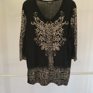 Vanilla Sugar Women's V Neck 3/4 Sleeve Black/Tan/Rhinestone Top